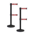 Crowd Control Warehouse CCW Series RBB-100D Set of 2 Stanchion Retractable Belt Barriers - Sloped Base, 9 Foot, Red "Authorized Access ONLY" White Letters Dual Belt with Black Post - Easy Assembly
