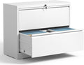 2 Drawer Lateral File Cabinets Office Metal Filing Cabinet Steel Storage Cabinet with Lock Wide Horizontal Filing Cabinets for Hanging Files Legal/Letter/A4 Size Assembly Required