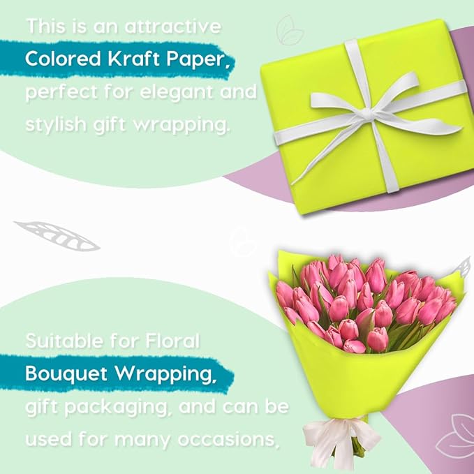 PerkHomy 36" x 2,400" (200') Neon Green Kraft Paper Roll for Craft Bulletin Board Paper Art Table Covering Crafting Gift Wrapping Bouquet Packing Parcel 80GSM 55LB (Neon Green, 36" x 200')