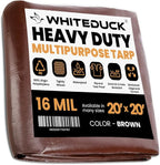 WHITEDUCK Super Heavy Duty Poly Tarp Cover 16 Mil & 10 Mil with Grommets and Reinforced Edges (Brown, White & Silver Black) (Brown- 16 Mil, 20' x 20')