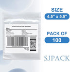 SJPACK 4.5'' x 5.5'' Packing List Envelopes - 100 Clear Adhesive Top Loading Pouches for Invoices & Mailing