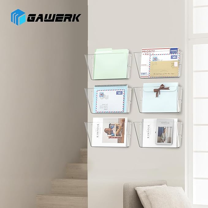 Clear Acrylic Single Pocket, Plastic Hanging Wall Mount File Holder for Office Home (Clear, 3 Pack)