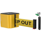 WM412 Retractable Belt Wall Mounted Yellow Crowd Control Barrier and Receiving End, 25' Danger Keep Out Belt