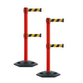Montour Line MSR630D Set of 2 Retractable Belt Barrier Stanchion, Heavy-Duty Rubber Base, Red Post (13 ft Black and Yellow Diagonal Dual Belt)