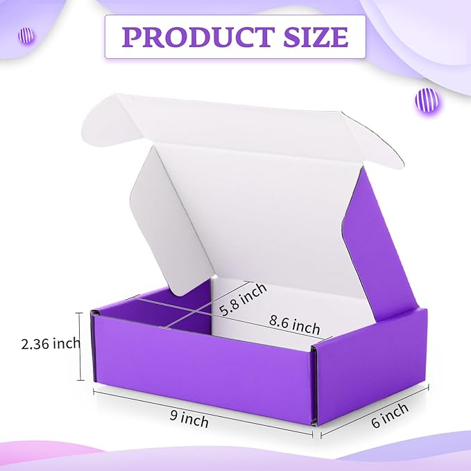 Spakon 50 Packs Shipping Boxes Cardboard Corrugated Mailer Packaging Boxes for Small Business Cute Small Box Cardboard Carton Box Mailers for Packaging Product(Purple,9 x 6 x 2.36 Inches)