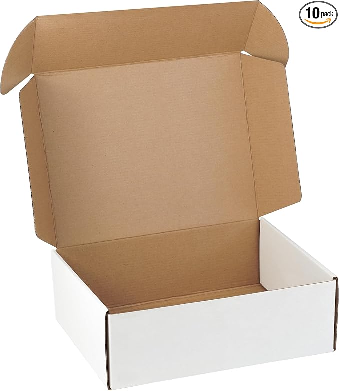 10 Pack 12"x9"x4" inch Shipping Boxes White Corrugated Cardboard Box for Small Business, Mailer, Shipping, and Packing