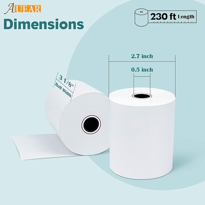 3 1/8" x 230' (30 Rolls) Thermal Receipt Paper, 80mm BPA Free Point of Sale Cash Register Paper for POS System - AUEAR