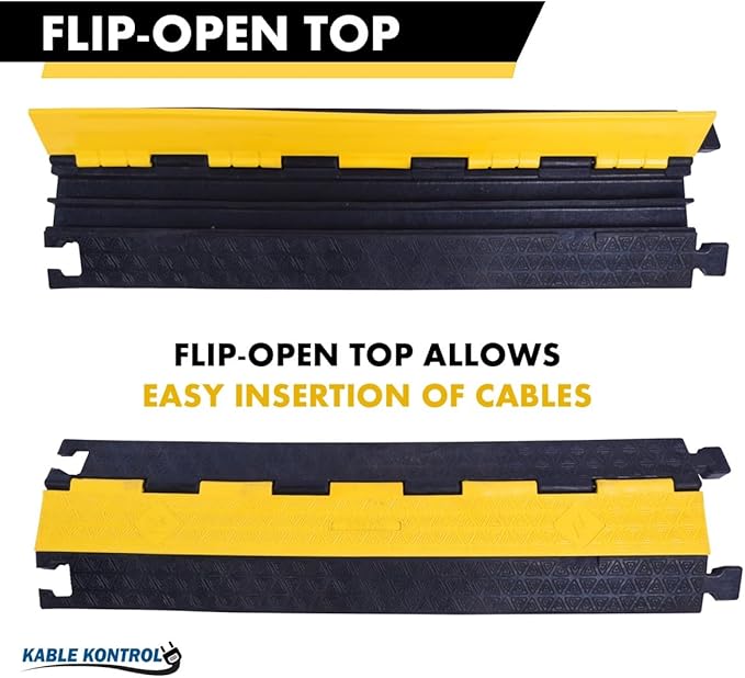 Kable Kontrol Atlas Cable Protector Wire Ramp - 2 Channel Bulk Wholesale Pallet - 20 Pcs - 39" Long Black & Yellow - 20,000 Lbs Load Capacity - Rubber Speed Bump Wire Protector Cord Cover - CP9972