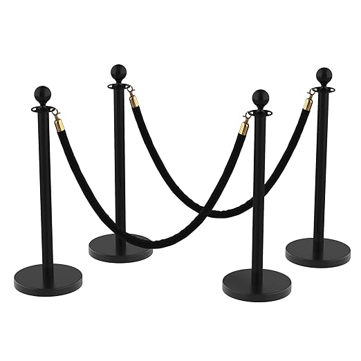 4Pcs Stanchions and Velvet Ropes, Black Stanchions with Retractable Belts, Crowd Control Barriers with Hollow Base, Red Carpet Ropes and Posts for Event & Party Supplies