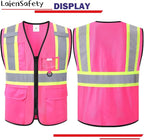 Safety Vest for Men Women Reflective with Multiple Pockets Mesh High Visibility Construction Work Vest,Meets ANSI/ISEA Standards(EK1-178-Pink-2XL)