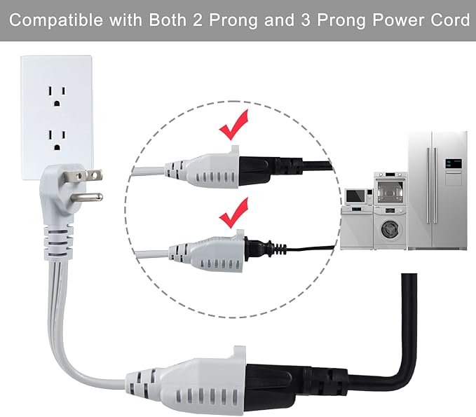 KUNCAN Appliance Power Extension Cord - 3 Prong Flat Wire SPT-3 14 AWG Heavy Duty Male to Female Extender Low Profile Grounded Cable for Major AC Unit, Air Conditioner, Refrigerator, Heater (1 Feet)