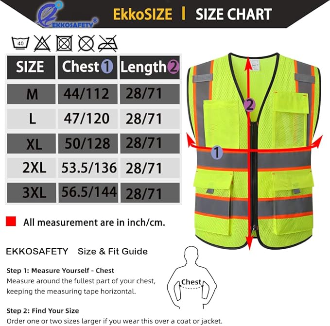 9 Pockets High Vis Safety Vest for Men with Double Stitching Knots around All Pockets and Zipper Edges Mesh Class 2 High Visibility Reflective Vest,Meets ANSI/ISEA Standards(EK176-Yellow-L)