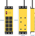 CCCEI 2PCS Heavy Duty Power Strip Surge Protector 20 AMP, 8 Outlets 12 Gauge Shop Garage Metal Multiple Outlets, 6 FT Extension Cord 5-15P Adapter High Amp 6-20R T-Slot 20a for Appliance Yellow.