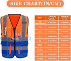 Orange Blue SMALL High Visibility REFLECTIVE Safety Vest with 4 Reflective Strips 7 Pockets