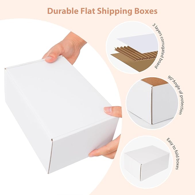 12x9x2 inches Shipping Boxes Set of 25, Small Corrugated Cardboard Box, Literature Mailer, Gift Boxes (White, 12x9x2)