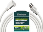 6 FT 12 Gauge Extension Cord Outdoor, Heavy Duty Weatherproof & Flame Retardant Black 3 Prong Power Cord, Outside for Garden & Lawn, 15 Amps 1875 Watts 125 VAC 12AWG SJTW, UL Listed