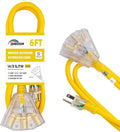 3-Outlets Indoor Outdoor Extension Cord Weatherproof with Lighted End, UL Listed, 14 Gauge 6FT Yellow 3 Prong Heavy Duty, 14/3 SJTW 15A Power Cord