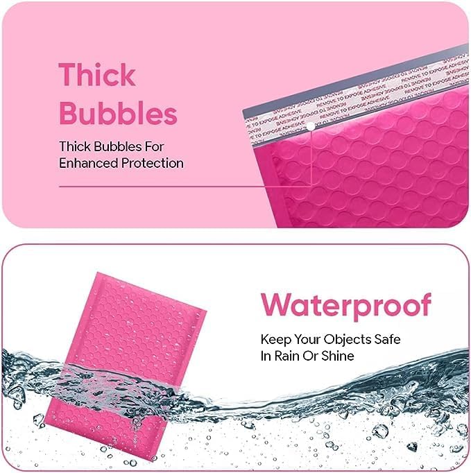 Hot Pink 14.25x20 Inch Poly Bubble Mailers #7 | Self Seal Large Padded Envelopes | Air Cushioned Bubble Mailer | Usable Size 14.25x19 Inch | Waterproof Lightweight Mailing Shipping Bags | 50 Pack Bulk
