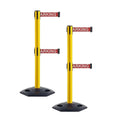 CCW Series WBB-200D - Set of 2 Retractable Dual Belt Stanchion Safety Barrier, Heavy-Duty Rubber Base Yellow Post (9 Foot Belt, Red with"No Parking" White Letters Belt)