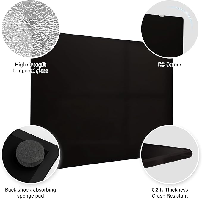 Magnetic Glass Blackboard - Glass Dry Erase Board 48"x36" Large Frameless Board for Walls Office School and Home,Black