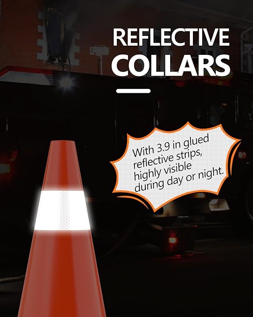 (4 Pack) BATTIFE Traffic Cones 18 Inch with Black Weighted Base, PVC Orange Cone for Traffic Control,Construction Events, Driveway Road Parking Lot