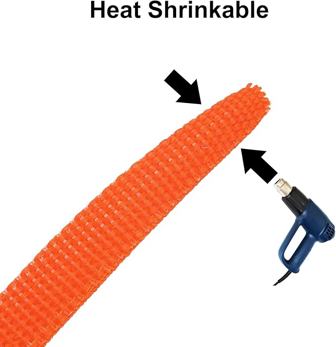 MECCANIXITY Braided Cable Sleeves Heat Shrinkable Fabric Sleeving, 1 9/16" 10ft Orange 2:1 Ratio Heat Shrinkable Cord Protector for Harness Cable, Network Cable Protection, Cable Management