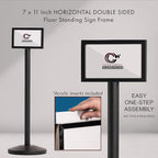 Pedestal Standing Floor Sign Frame with Sloped Base, 7x11 Inch Horizontal, Black Powder Coated Steel - CCW Series SFFS-100