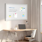 4 THOUGHT Dry Erase Board, 24 x 18 in Magnetic Whiteboard Wood Frame Wall-Mounted White Board Decorative Planner Notice Board for School, Office, Home, 8 Magnets 4 Markers 1 Eraser, White