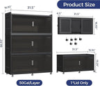 150GAL Extra Large Storage Bins with Lid, 600QT Collapsible Organizer with Wheels, Stackable Closet Cabinet with Doors, Folding Storage Containers for Home, Office, Kitchen, 3Pack Black