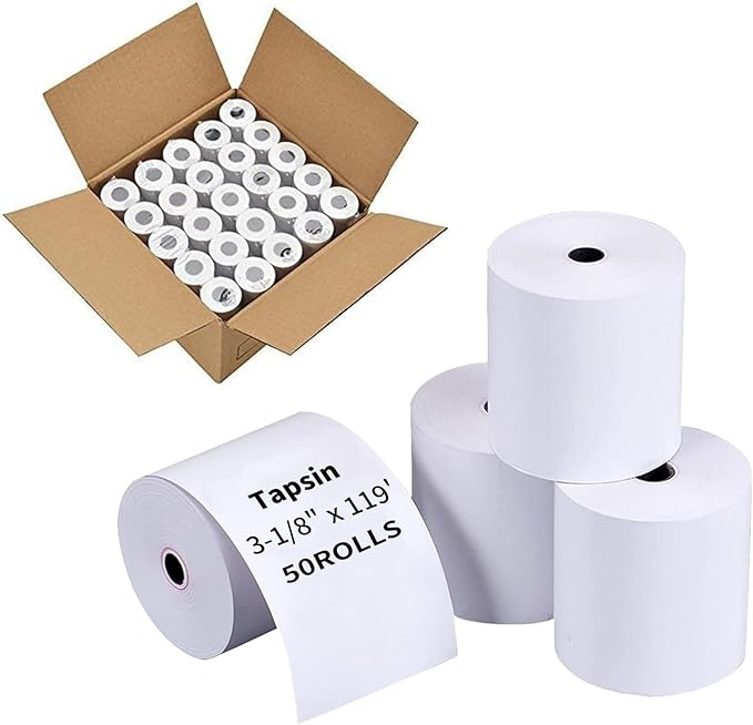 3-1/8" x 119' Thermal Receipt Paper, Pos Receipt Paper, Cash Register Rolls, Receipt Roll for 80mm Thermal POS Printer, 50 Rolls