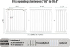 Extra Wide Baby Gates - 71.6-76.4 Inch, Heavy Duty Baby & Pet Safety Gate, White Metal, Tension Mounted Child & Pet Gates for Stairs & Doorways