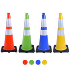 4 Pack 28 Inch Yellow PVC Traffic Cones Black Base Stable Flexible, Road Safety Construction Zone Crowd Control Parking Safety Cones (4, Yellow, 28 Inch)