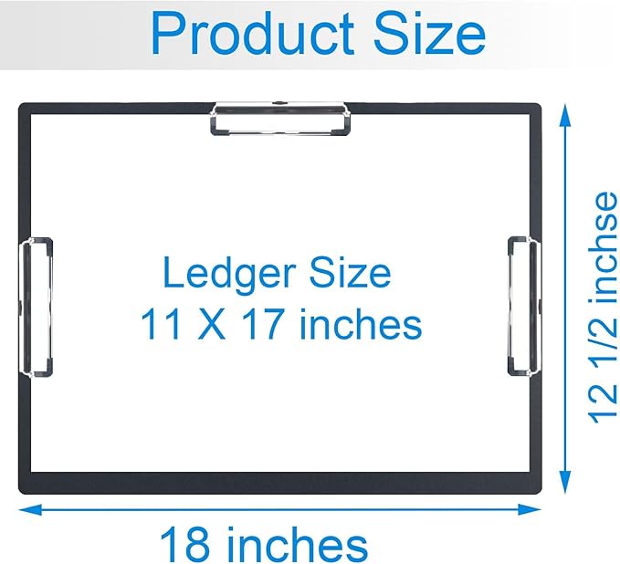 Acocony 11x17 Clipboard Three Clip Super Tough Extra Large Clipboard PP Plastic Not Fragile 11 x 17 Clipping Board Black Pack of 1
