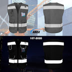 TCCFCCT Hi Vis Vest 9 Pockets High Visibility Reflective Safety Vest for Men Women, Safety Construction Vest with Reflective Strips, Meets ANSI/ISEA Standards, (Grey, Medium)