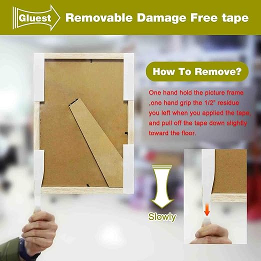 Damage Free Double Sided Tape 3/4in x 20ft, Removable Picture Hanging Strips Residue Free, Heavy Duty Mounting Tape, Wall Adhesive Strips Foam Tape Roller for Poster Carpet Rug Art Craft