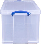 Really Useful Box 84 Liters Storage Container with Snap Lid and Clip Lock Handle for Lidded Home and Item Storage Bins, 2 Pack, Clear