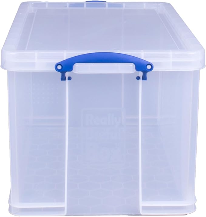 Really Useful Box 84 Liters Storage Container with Snap Lid and Clip Lock Handle for Lidded Home and Item Storage Bins, 2 Pack, Clear