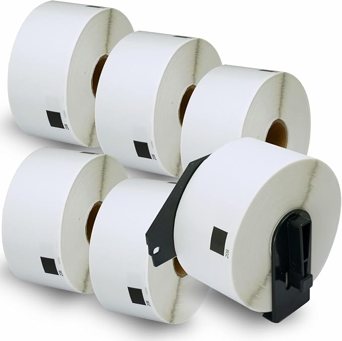 BETCKEY - Compatible Large Address Labels Replacement for Brother DK-1208 (1.4" x 3.5"), Use with Brother QL Label Printers [6 Rolls + 1 Reusable Cartridge]