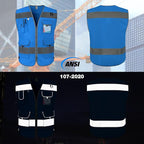 TCCFCCT High Visibility Safety Vest for Men Women 9 Pockets Hi Vis Reflective Vest for Safety, Work Vest with Reflective Strips, Meets ANSI/ISEA Standards, (Blue, 5X-Large)