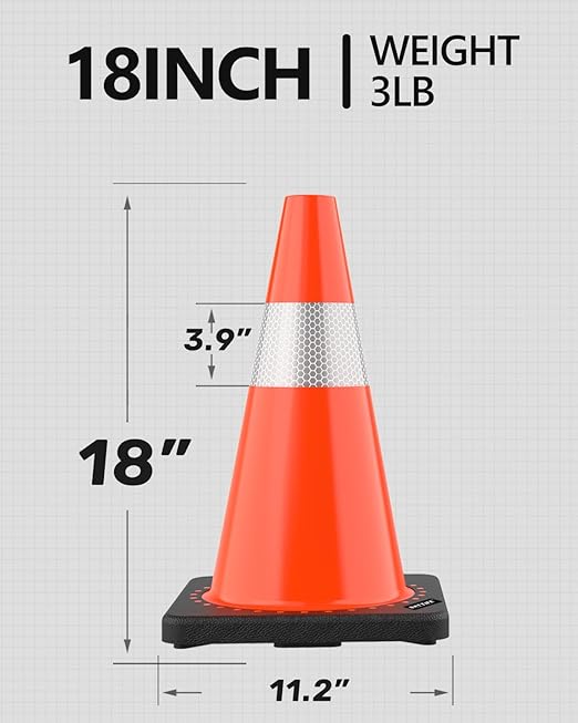 (4 Pack) BATTIFE Traffic Cones 18 Inch with Black Weighted Base, PVC Orange Cone for Traffic Control,Construction Events, Driveway Road Parking Lot