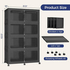 200Gal Stackable Storage Bins with Lid, 800Qt Extra Large Collapsible Storage Box with Wheels, Dividers, Folding Plastic Cabinet Closet Organizers for Home Kitchen Office Dorm, 4Pack Black
