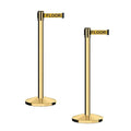 CCW Series RBB-100 - Set of 2 Stanchion Retractable Belt Barriers (11 Foot Belt, Yellow with"Caution - Wet Floor" Black Letters Belt with Polished Brass Post)