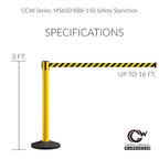 Crowd Control Warehouse CCW Series RBB-150 - Set of 2 Stanchion Retractable Belt Barriers - 16 Foot, Black Belt with Yellow Post - Easy Assembly