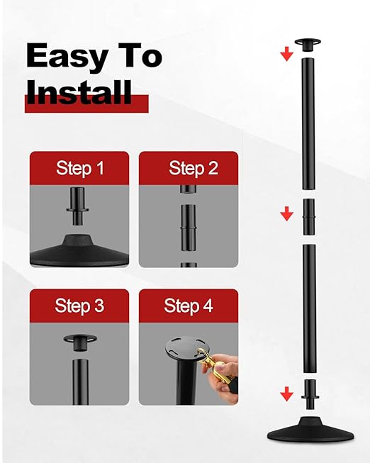 RoadHero Plastic Stanchion Post, Black Velvet Ropes and Poles with Weighted Base, Ropes Safety Barriers for Crowd Control, Party and Movie Theater, 2 PCS