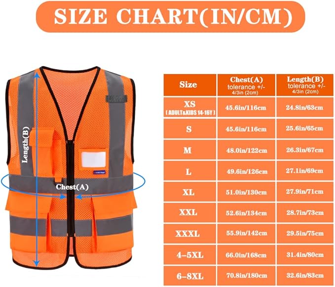 A-SAFETY High Visibility Mesh Safety Reflective Vest with Pockets and Zipper,Hi Vis Viz Reflective Safety Vest(Orange Mesh L)