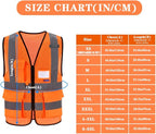 A-SAFETY Orange High Visibility Safety Vest Reflective,3M Multi Pockets Working Vest Working Uniform Zipper Front ANSI/ISEA Standards 7 Pockets Class 2,Large