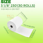 (30 Rolls) 3 1/8" x 230' Thermal Paper, POS Receipt Paper for Retail Business Cash Register, Fits Most Credit Card Terminal Point Of Sale