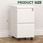2 Drawer File Cabinet on Wheels,29" H White Filing Cabinet with Lock,Under Desk Metal File Cabinet for Home Office Organizer Letters/Legal/A4(Assembly Required)