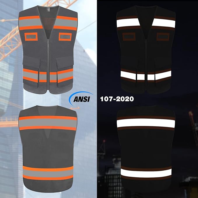 TCCFCCT Mesh Safety Vest with Front Zipper High Visibility Reflective Vest for Men Women, Construction Work Vest for Surveyors, Drivers and Warehouse, Meets ANSI/ISEA Standards, Grey, L