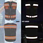 TCCFCCT Mesh Reflective Safety Vest with Pockets High Visibility Vest for Men Women, Work Vest with Fluorescent Orange Extend Edge, Meets ANSI/ISEA Standards, Grey, 2XL